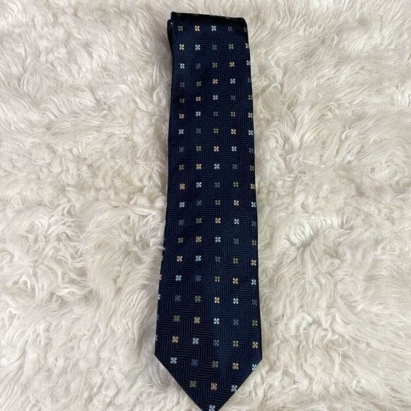 LOUIS DELL’OLIO 100% Silk Seide Mens Designer Tie Made in Italy Blue Floral 56”L - Picture 7 of 7